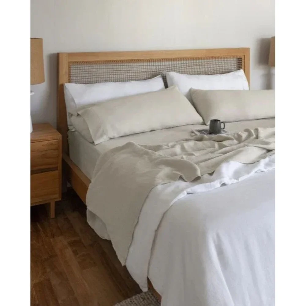 Baloo French Linen Throw 42x72 Duvet Cover White & Standard Shams Set
